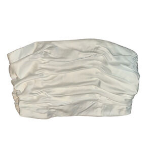 NWT AQUA SATIN LIKE RUNCHED STRAPLESS BUSTIER TOP WITH BACK TIE DETAIL